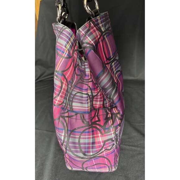 Coach Poppy Tartan Plaid Glamour Glitter Tote Bag Purse F15480 Pinks Purples - Picture 6 of 10